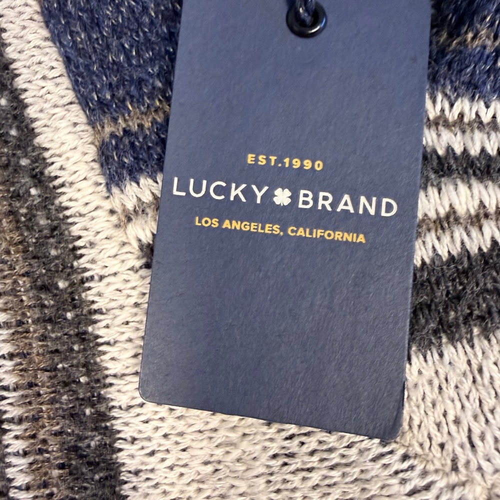 Lucky Brand Mens‎ M Baja Hoodie Gray Navy Pullover Surf Boho Skater Street Knit - Picture 2 of 14